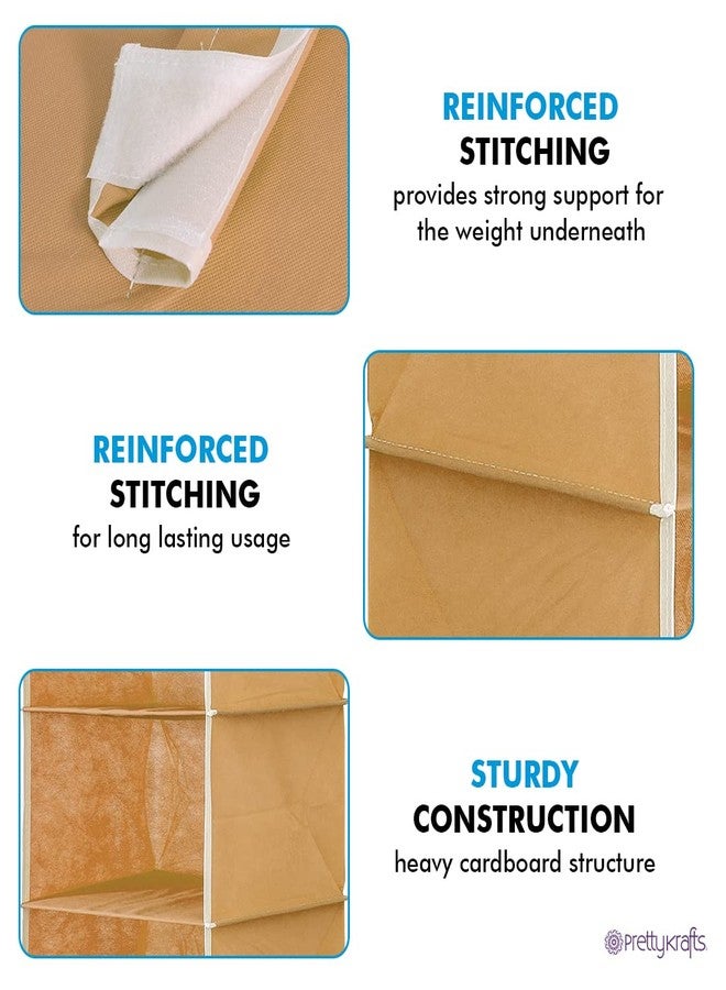 PrettyKrafts Clothes Hanging 3 Shelf Organizer, Wall Hanging Organiser, Compartment Clothes Storage Wardrobe Organizer, Non Woven Fabric + Engineered Wood Inside, Foldable Closet Organizer, Beige - Image 4